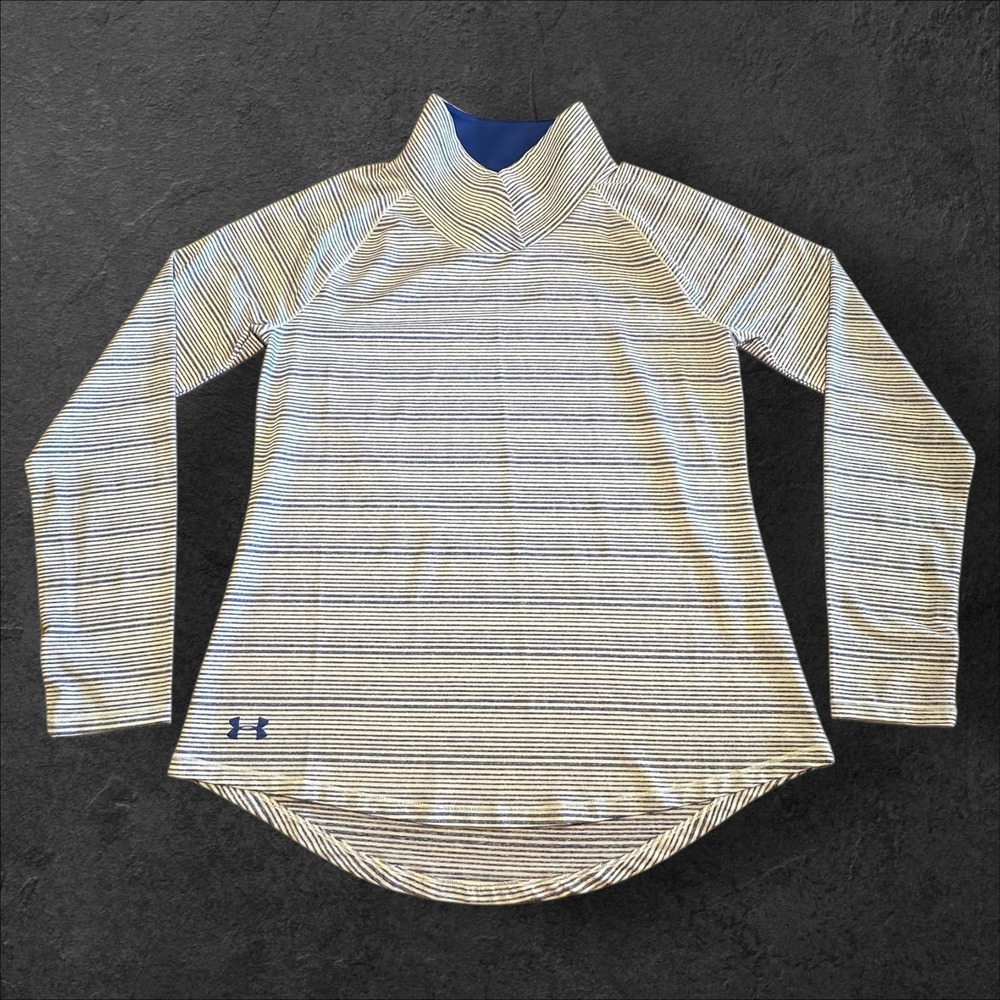 Under Armour‎ Women's Blue/White Striped Mock Neck Long Sleeve Pullover Top LG